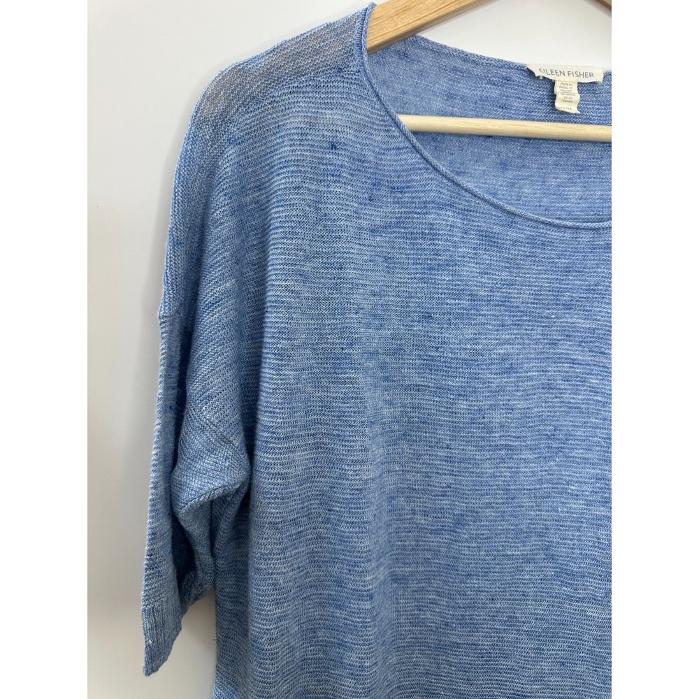 Eileen Fisher 100% Linen Open Knit Semi Sheer Longline Tunic Top Split Hem M - Picture 5 of 15